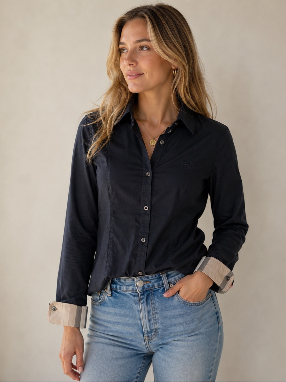 Authentic Burberry Black Nova Check Cuff Shirt Size 36/ S